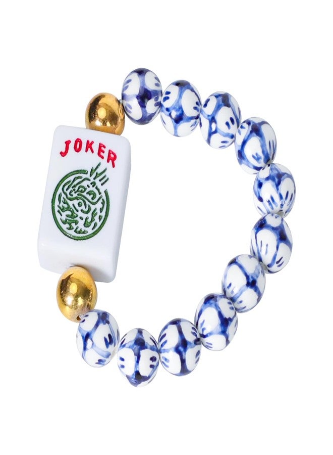Jongyance American Mahjong Accessory (Blue and White) with A Joker Tile, Fits Wrist Sizes Ranging from 5.7 to 7.25 Inches - Image 1